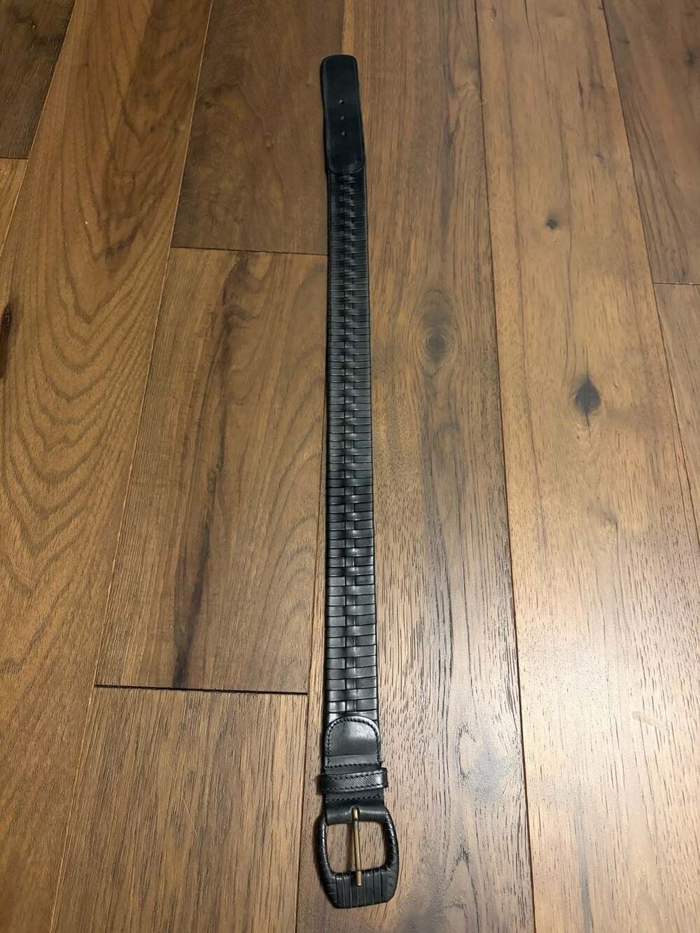 Lands End Woven Leather Belt Size 26 Black Made in Turkey